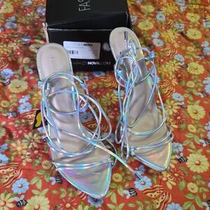 Fashion Nova Iridescent Lace-Up Pointed Toe Heels - Holographic